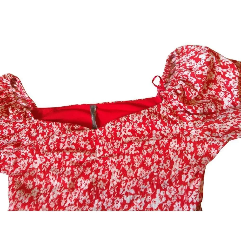 Anthropologie Carmine Red Cropped Juliet Blouse Women's Size Large